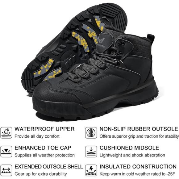 Men's Waterproof Snow Boots Insulated Toe Cap Cold Weather Shoes - Picture 3 of 6